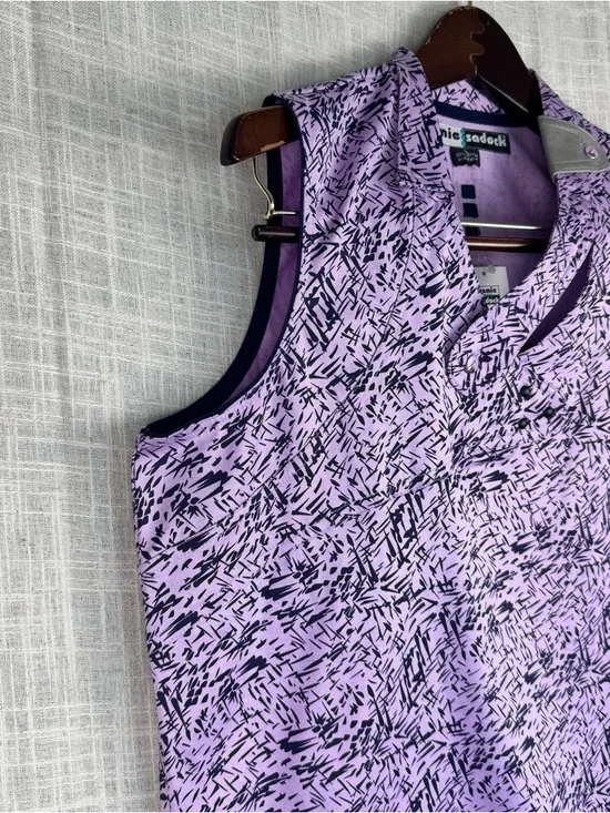 Y2K Jamie Sadock Purple Abstract Print Top Asymmetrical Sleeveless NWT Size L - Picture 3 of 9